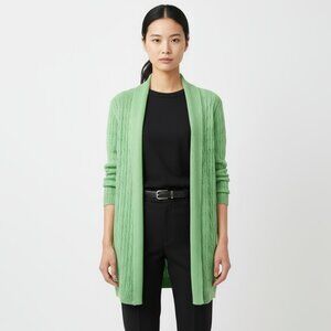 Ralph Lauren Green Knit Open Front Long Sleeve Duster Cardigan Sweater M